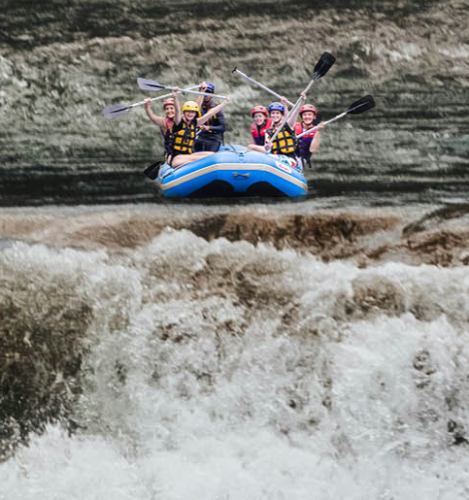 Kids going over a waterfall