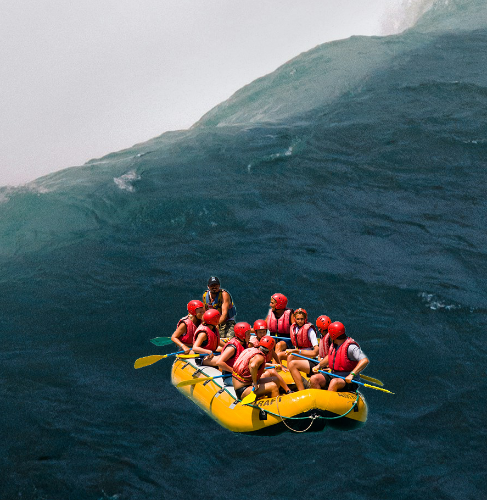 Boat full of people about to go over Niagra Falls